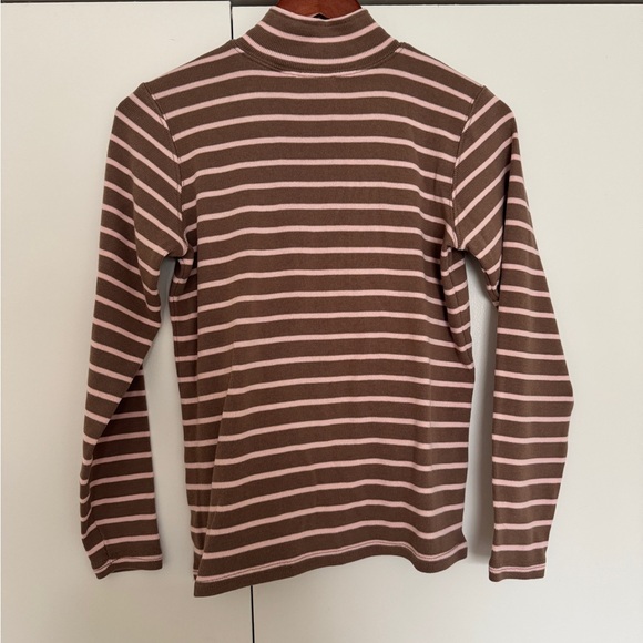 L.L. Bean 100% Cotton Striped Quarter-Zip Pullover Sweatshirt Brown Pink Small - Picture 2 of 9